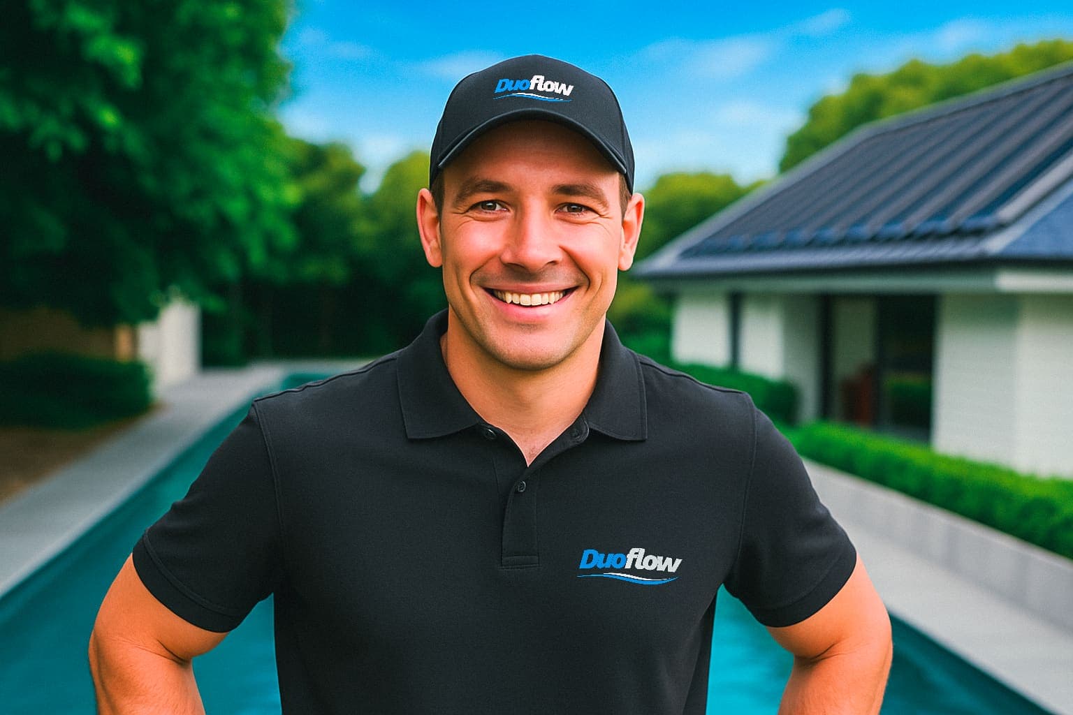 DuoFlow team servicing pool heating equipment DuoFlow pool heating services team and equipment